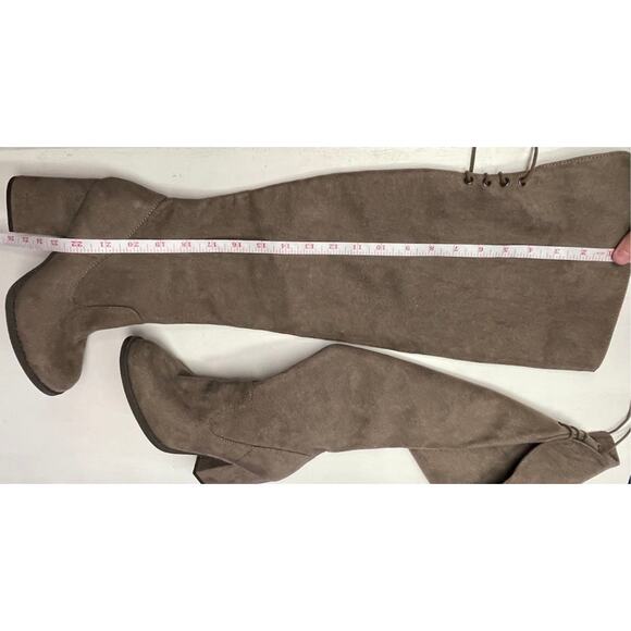 Thigh High Faux Suede Boots 8M Over The Knee Lace Up Taupe Pirate Style Boots - Picture 16 of 16